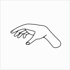 hand drawn hand icons in simple minimalistic line art style. logo elements illustrations for graphic design, logos and branding, social media icons. hand poses, pointing, holding, reaching, grasping.