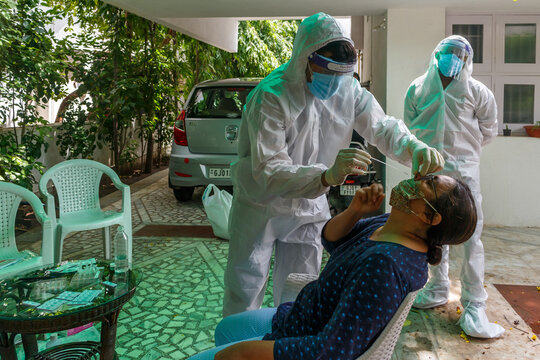 Rapid Antigen Test being performed by Health Workers at Camp in Residential Society