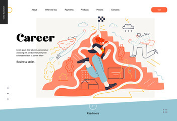 Business topics - career, web template, header. Flat style modern outlined vector concept illustration. People climbing the mountain. Climbing up the career ladder process. Business metaphor.