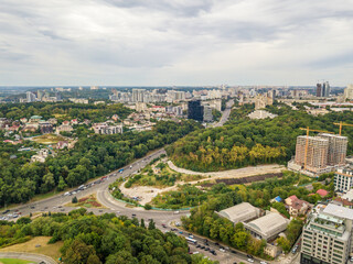 Fototapeta na wymiar Aerial drone view of Kiev cityscape.