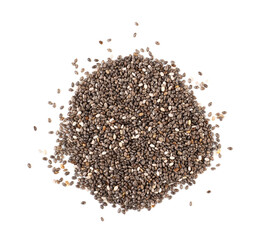 Chia seeds isolated on a white background, top view