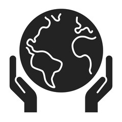 Save planet black glyph icon. Eco friendly. Earth day symbol. Environment care. Isolated vector element. Outline pictogram for web page, mobile app, promo