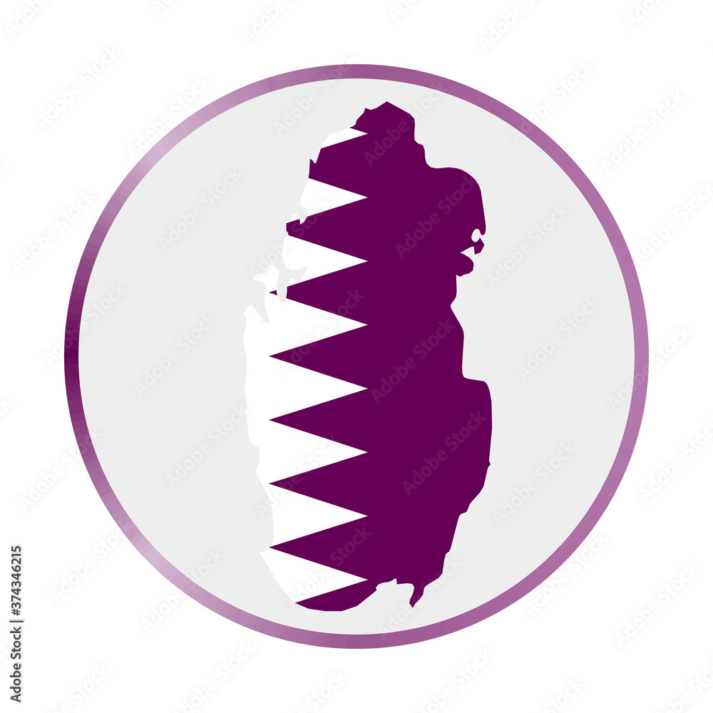 Poster qatar icon. shape of the country with qatar flag. round sign with flag colors gradient ring. superb 