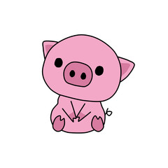 Children's sticker of cute little sitting pig. Domestic animal. Cartoon character for baby print design, kids wear, baby shower celebration, greeting, invitation card. Flat  stock illustration
