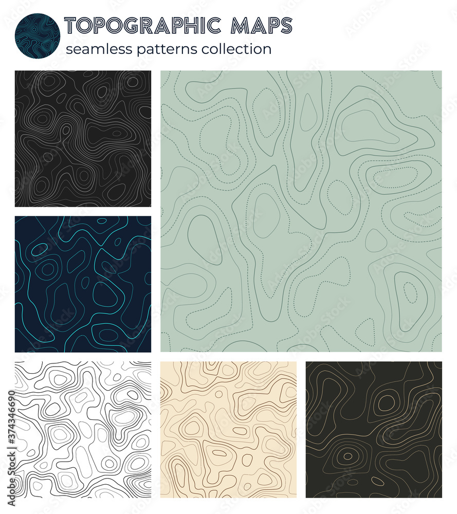 Poster topographic maps. beautiful isoline patterns, seamless design. charming tileable background. vector 