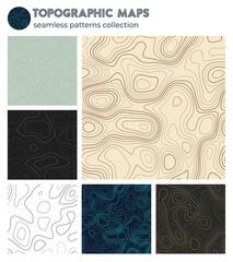 Topographic maps. Beautiful isoline patterns, seamless design. Appealing tileable background. Vector illustration.