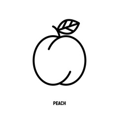 Peach thin line icon. Fruit for juice. Healthy organic food. Vector illustration.