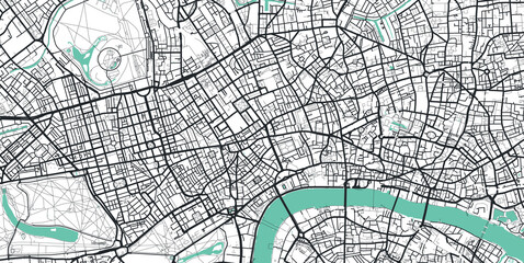 Detailed vector map of central London, UK