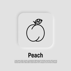 Peach thin line icon. Fruit for juice. Healthy organic food. Vector illustration.