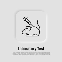 Laboratory test thin line icon. Animal testing: syringe and rat. Medical experiment. Vector illustration.