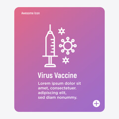 Vaccine thin line icon. Syringe and virus. Medical treatment. Vector illustration.