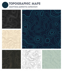 Topographic maps. Appealing isoline patterns, seamless design. Stylish tileable background. Vector illustration.