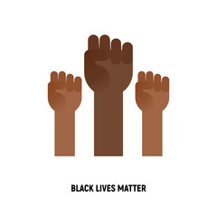 Obraz premium Black lives matter, poster with fists. No racism movement, protesting for human rights. Modern vector illustration in thin line style.