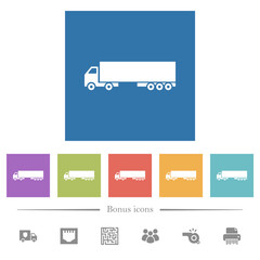 Camion flat white icons in square backgrounds