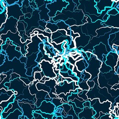 Electric lightning seamless pattern on blue, psychedelic abstract texture