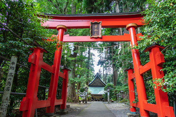 Fototapeta na wymiar The Karamatsu Shrine is a long-established ancient shrine in Daisen City, Akita Prefecture, Japan