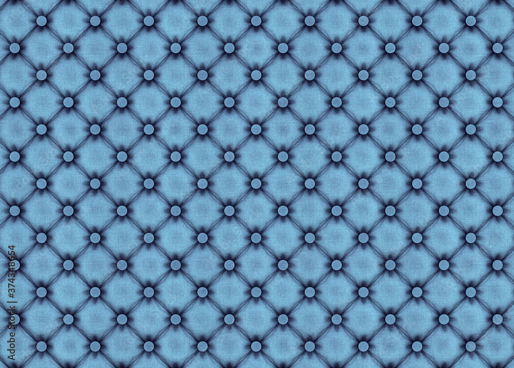 Poster blue fabric textured quilted panel with buttons. 3d rendering