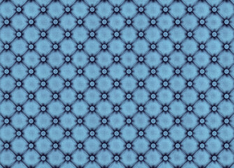 Blue fabric textured quilted panel with buttons. 3D rendering