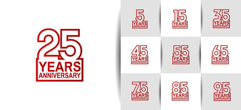 Anniversary logotype set with red color on white background. vector design for celebration purpose, greeting, invitation card and special event