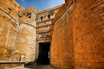 Jaisalmer, India - August 2020: Entrance gate to the Jaisalmer Fort on August 20, 2020 in...