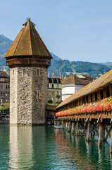 Luzern, Kapellbrücke, Holzbrücke, Wasserturm, Reuss, Fluss, Stadt, Altstadt, Brücke,...