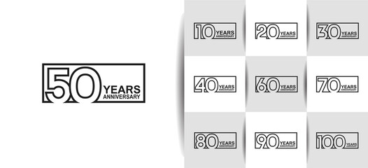 Anniversary logotype set with black color on white background. vector design for celebration purpose, greeting, invitation card and special event