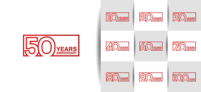 Anniversary logotype set with red color on white background. vector design for celebration purpose, greeting, invitation card and special event