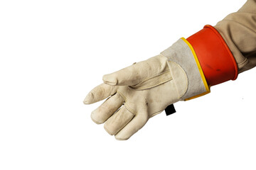 Low Voltage Leather Linesman Protector Glove isolated on white background