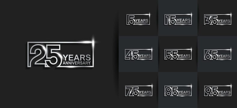 Anniversary logotype set with silver color on black background. vector design for celebration purpose, greeting, invitation card and special event