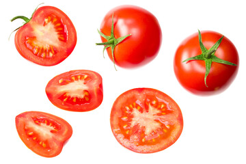 fresh tomato slices isolated on white background. top view