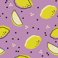 Strawberry berry seamless pattern and black outlines and dots