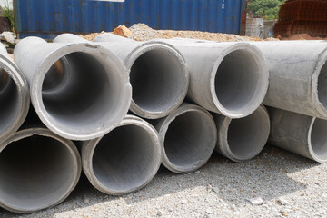 KUALA LUMPUR, MALAYSIA -MAY 13, 2020: Concrete culvert at construction site. The material is shipped by the manufacturer and is ready for installation. Made of reinforced concrete
