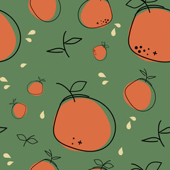 Orange fruit seamless pattern and black outlines