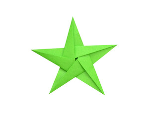 Fototapeta premium A green origami paper star isolated white