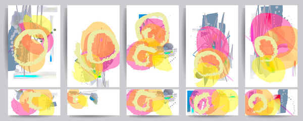 Set dijital art painting colorful creative backgrounds for social media templates. Pastel art colors