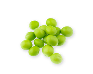 Green peas isolated on white background. Top View