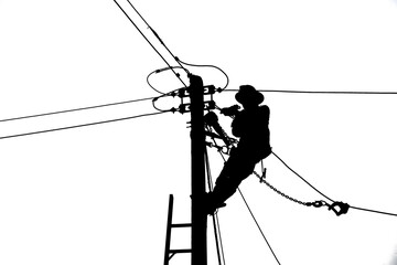 silhouette working people electrician on white background.