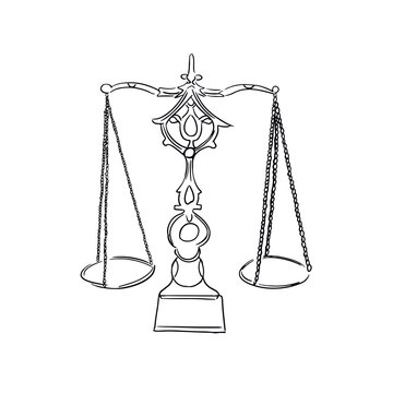 Retro scales. Old metal scales a sketch. Vintage balance hand drawing clip art isolated on white background