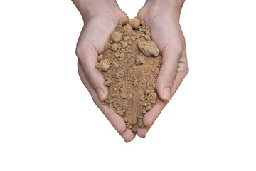 Young hands and dry soil. Natural concept.