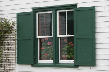 green window with shutters