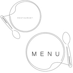 Menu restaurant background plate and spoon line drawing. Vector illustration