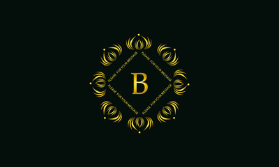 Exquisite round monogram with the letter B. Golden creative logo on a dark green background. Vector illustration of business, cafe, office, restaurant, heraldry.