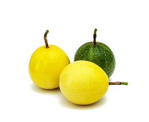Maracuya vs Passion Fruit original food broadly consumed isolated on white background, Fresh green fruit maracuya, Fresh green fruit sliced ​​raw.
