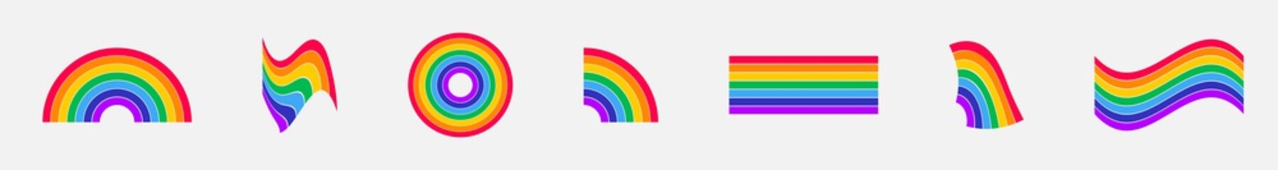 Rainbow collection. Rainbow vector icons different shape, isolated. Vector illustration