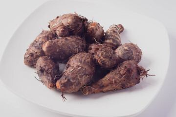 Boiled taro on a white background