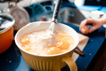 Ingredients of a cake in a bowl