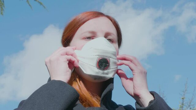 Beautiful woman wearing respiratory mask for the new rapidly spreading Coronavirus, COVID-19