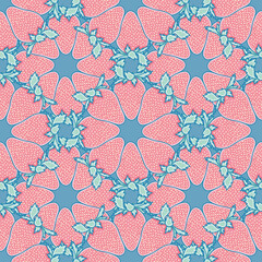 Strawberry medallions seamless illustration pattern. Sweet berry mandala vector background.