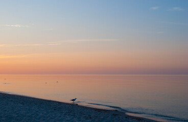 Sea Sunrise on the Black sea. Calm on Dzharylgach island, Kherson region, Ukraine.