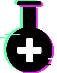 Glitch medical bulb icon. Black distorted emblem design concept with cross on it. Futuristic noise vector illustration. Retro VHS grunge effect logo. 
